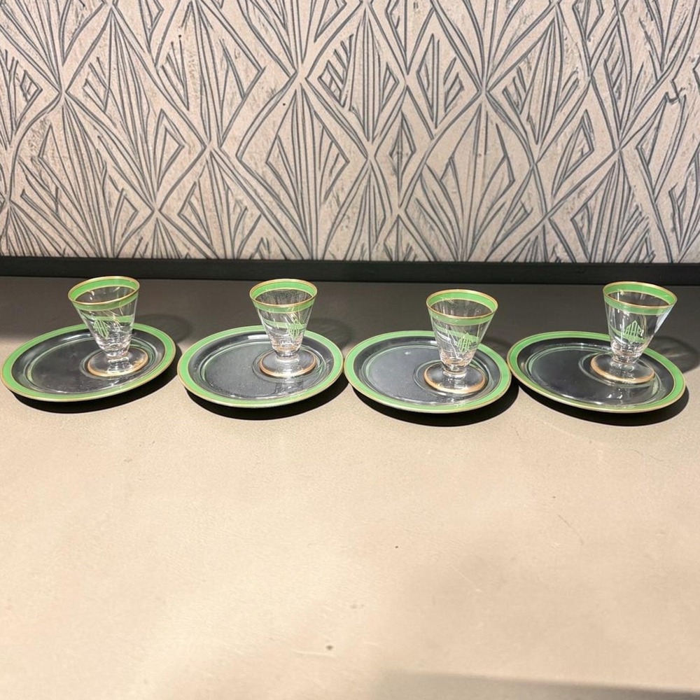 Mid-Century Modern Snack Plates, Set‎ of 4, Vintage Gold Trim Decor, Tableware